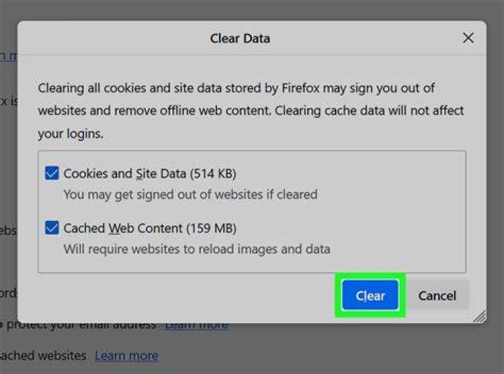 Clear browser cache cookies and site data