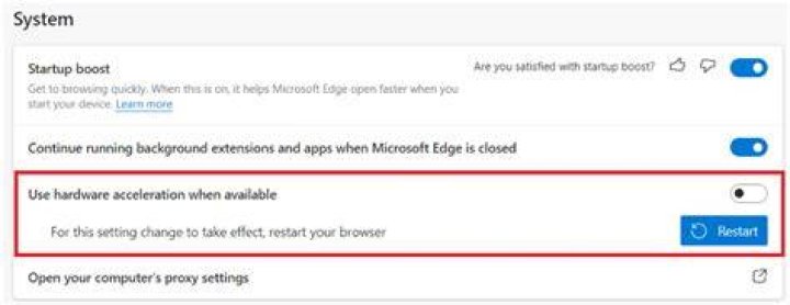 Hardware acceleration browser settings