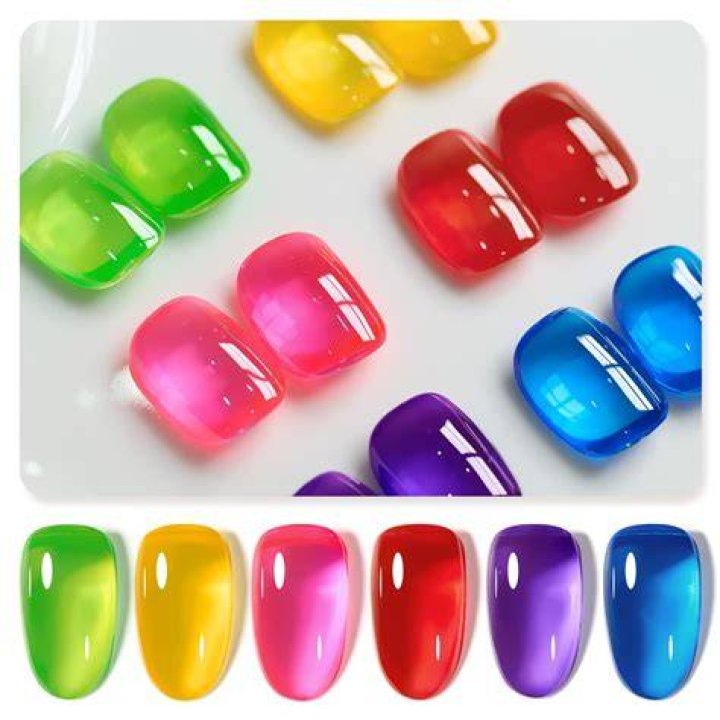 Jelly nails with translucent candy color gel effect in soft pastel tones