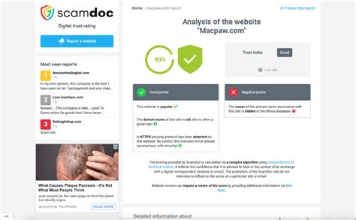 Website trust score legitimacy and domain security signals